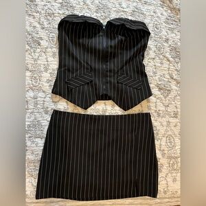 superdown Black Pinstripe Skirt Set